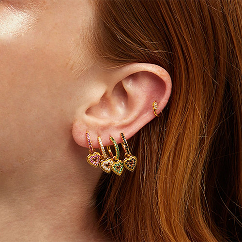1 paire de boucles d'oreilles pendantes en forme de cœur pour femme, incrustation de cuivre et de Zircon plaqué or blanc