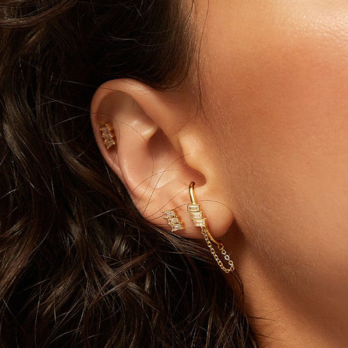 Boucles d'oreilles en forme d'aiguille en argent S925, chaîne à pampilles géométriques, tendance, carrées en Zircon