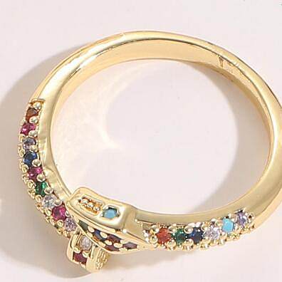 Glam Geometric Copper Inlay Zircon 14K Gold Plated Open Ring