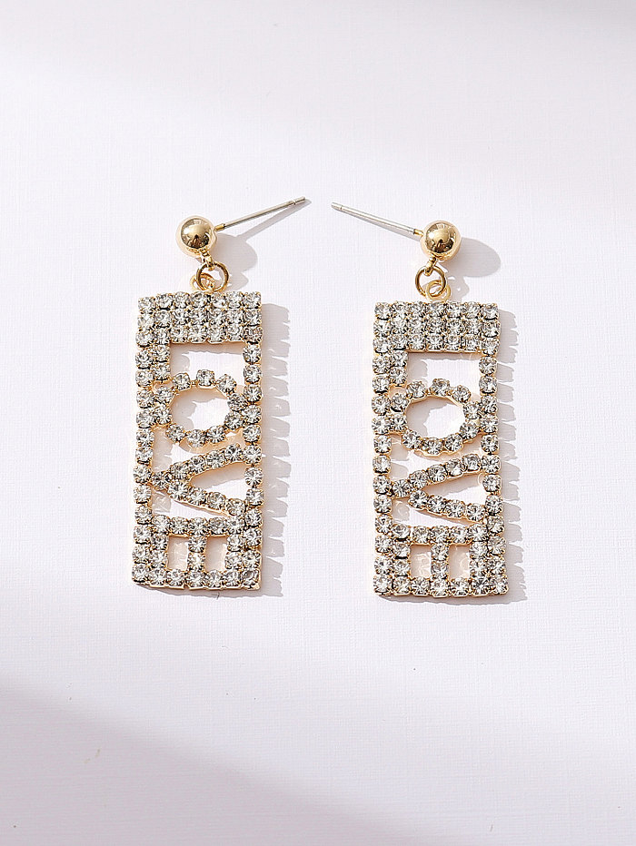 1 Pair Luxurious Sexy Shiny Letter Inlay Copper Rhinestones Drop Earrings
