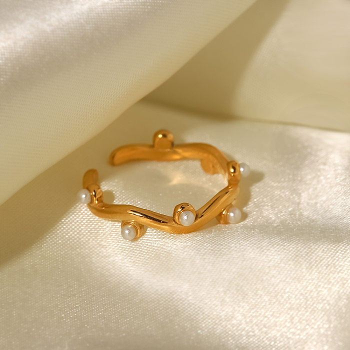 Offener Ring aus Edelstahl mit geometrischer Retro-Perlenbeschichtung