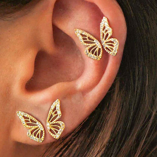 Clous d'oreilles en Zircon avec incrustation de cuivre papillon de Style Simple, 1 paire