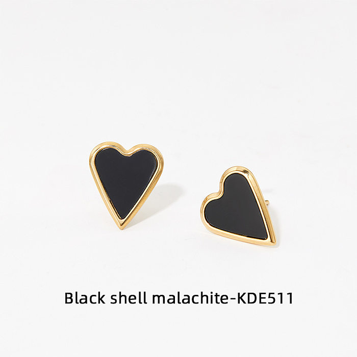 Fashion Heart Shape Stainless Steel Inlay Shell Women'S Earrings Necklace