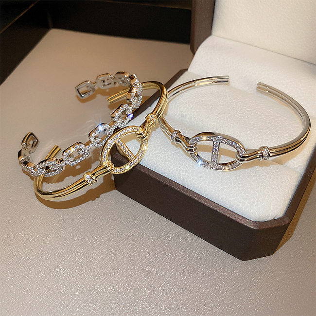 Fashion Solid Color Copper Inlay Zircon Bangle 1 Piece