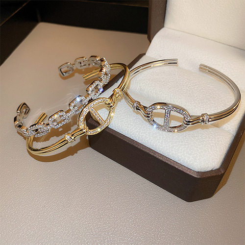 Bracelet tendance en cuivre et zircon avec incrustation de couleur unie, 1 pièce