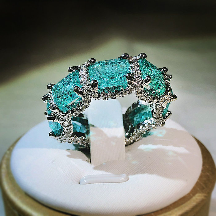 Glamouröse, glänzende, quadratische Messing-Inlay-Ringe mit künstlichen Edelsteinen