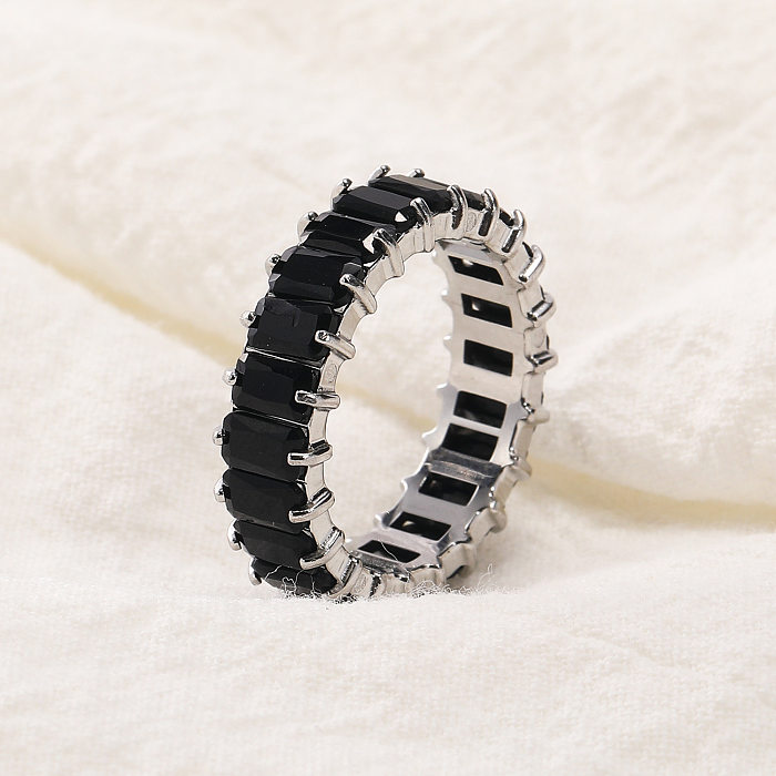 Simple Style Rectangle Titanium Steel Zircon Rings In Bulk
