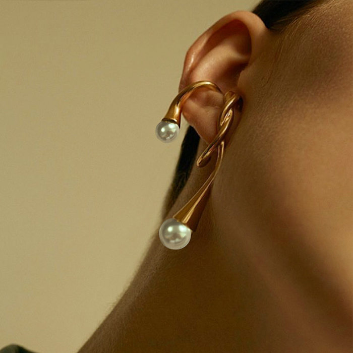 1 Piece Streetwear Irregular Plating Inlay Copper Pearl Ear Cuffs