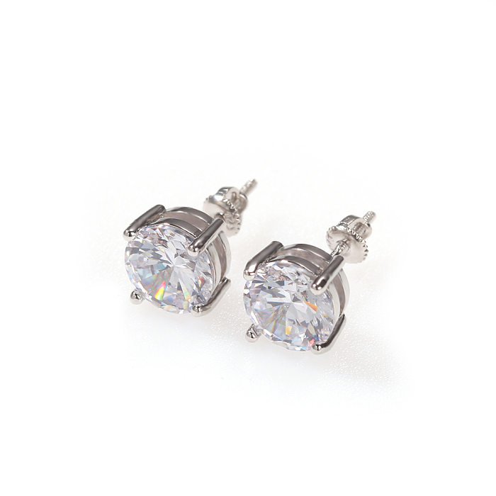 Hip-Hop Geometric Copper Inlaid Zircon Ear Studs