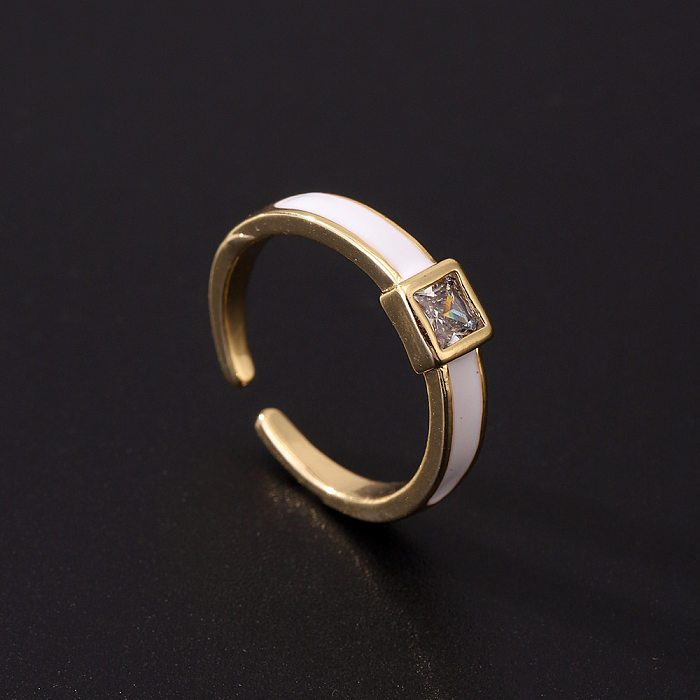 Estilo vintage lua forma de coração margarida revestimento de cobre incrustação zircão anéis abertos banhados a ouro 18K