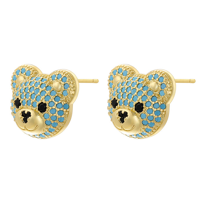 1 Pair Cute Shiny Bear Plating Inlay Copper Zircon 18K Gold Plated Ear Studs