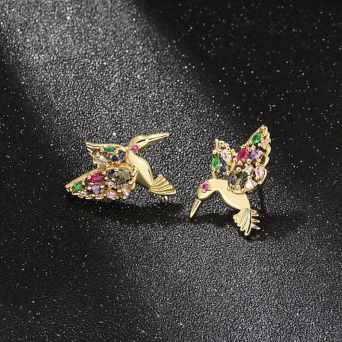 Clous d'oreilles en Zircon plaqué cuivre, oiseau à la mode, 1 paire