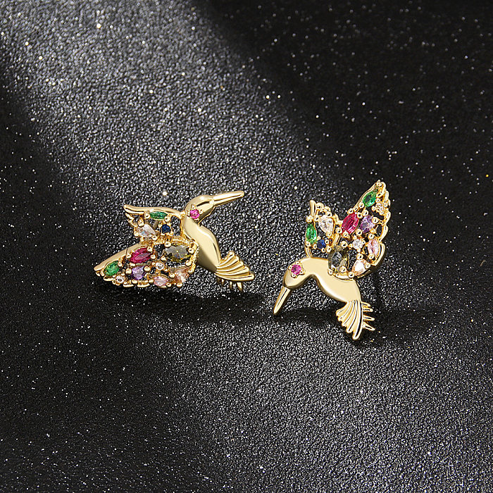 Mode-Vogel-Kupfer-Zirkon-Ohrstecker, 1 Paar