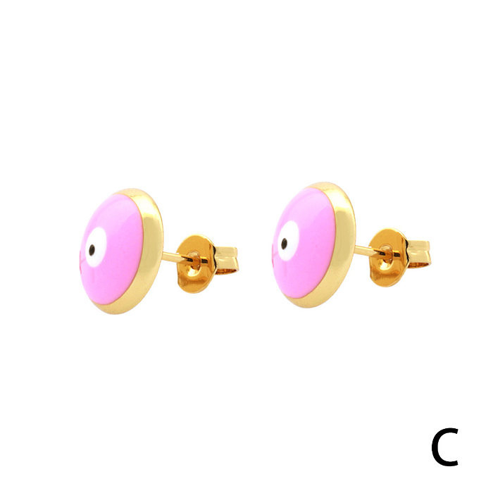 1 paire de clous d'oreilles en cuivre plaqué or 18 carats, Style Simple, pour les yeux