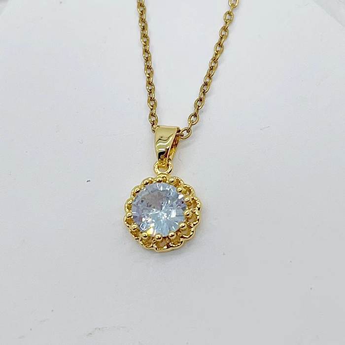 Simple Style Geometric Copper Plating Inlay Zircon 18K Gold Plated Pendant Necklace