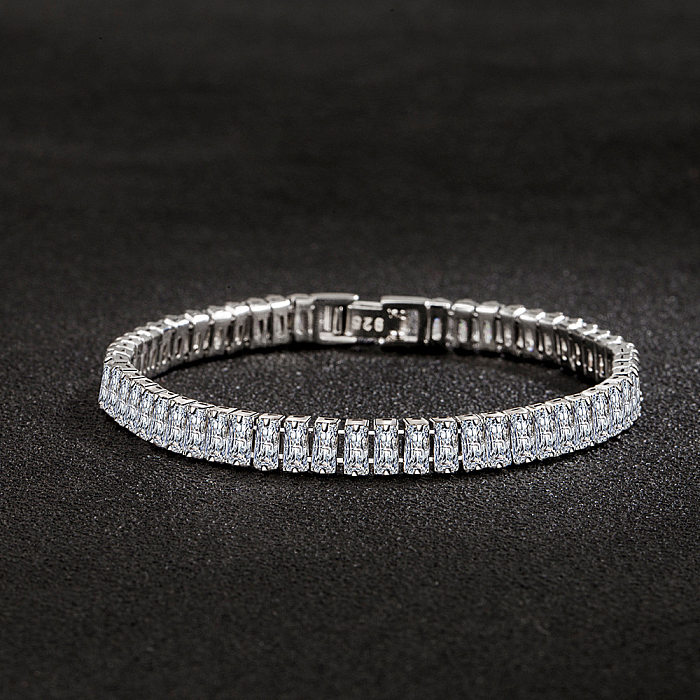 Simple Hand Jewelry Female Fashion Thick Chain Rectangular Zircon Diamond Copper Bracelet