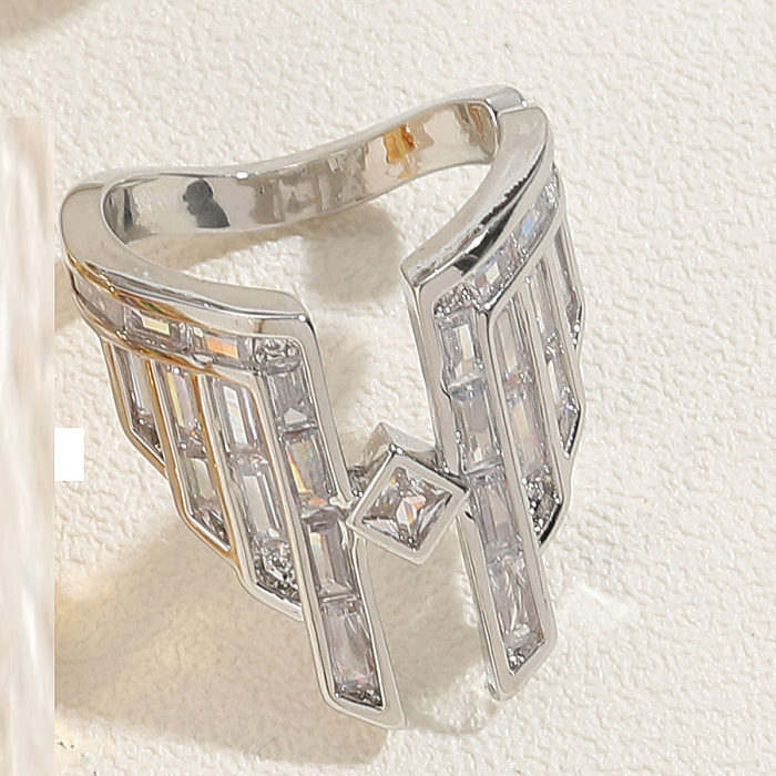 Exaggerated Simple Style Commute Penguin Wings Copper Plating Inlay Zircon 14K Gold Plated White Gold Plated Open Rings