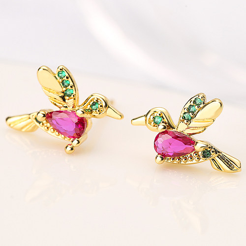1 Pair Simple Style Commute Heart Shape Butterfly Copper Plating Inlay Zircon 18K Gold Plated Ear Studs
