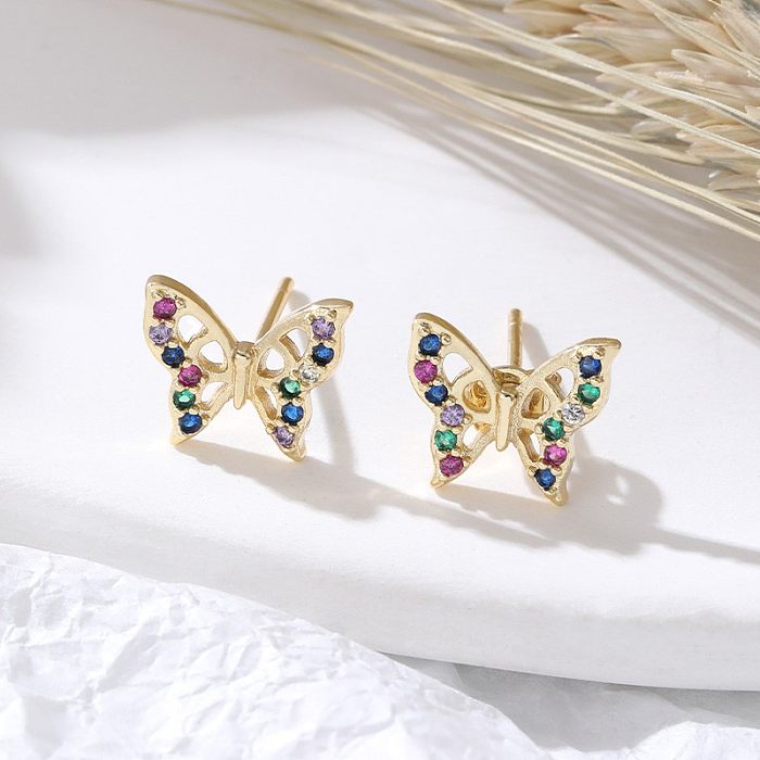 1 Pair Elegant Modern Style Butterfly Plating Inlay Copper Zircon 18K Gold Plated Ear Studs