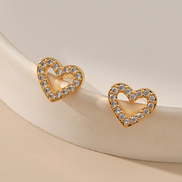 1 Pair Sweet Simple Style Moon Heart Shape Plating Inlay Copper Zircon Ear Studs