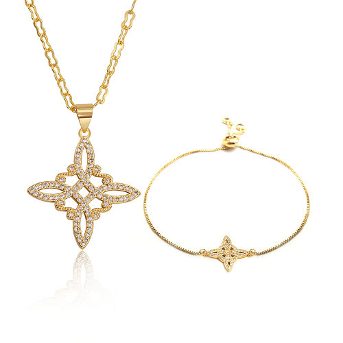 Conjunto de joias banhadas a ouro de zircão com revestimento de cobre nó streetwear