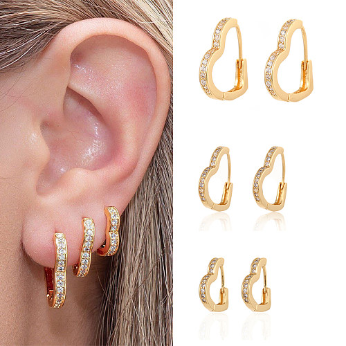 Elegant Heart Shape Copper Gold Plated Inlay Zircon Earrings 1 Pair