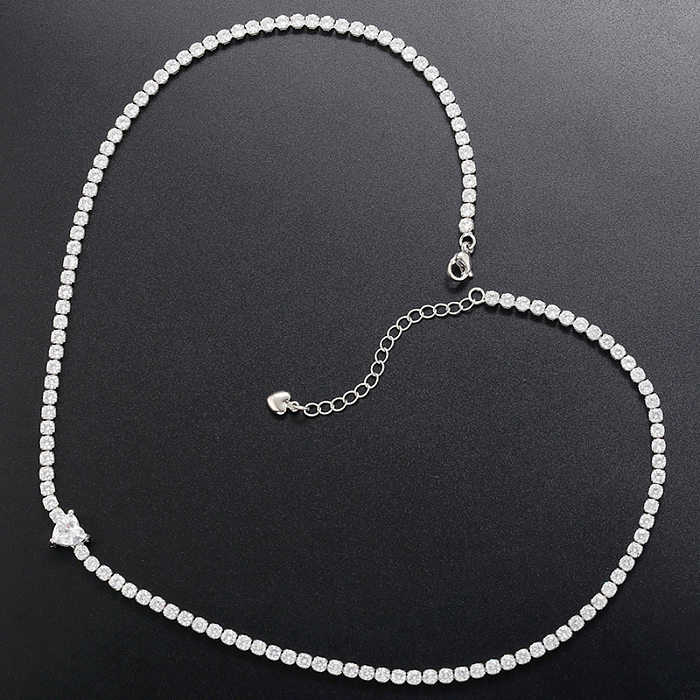 1 Stück süße Herzform Kupferbeschichtung Inlay Zirkon Damen Armbänder Halskette