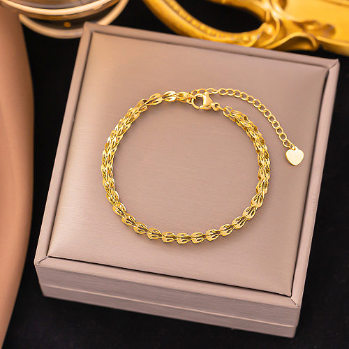 Einfacher Pendler-Stil, einfarbig, Titan-Stahlbeschichtung, 18-Karat-vergoldete Armbänder-Halskette