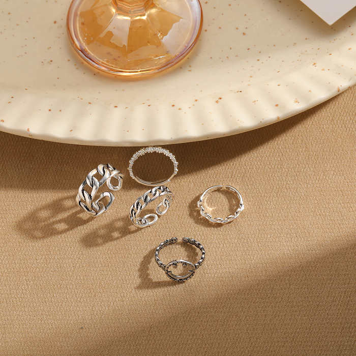 Offener Ring im Vintage-Stil, einfacher Stil, Smiley-Gesicht, Gänseblümchen, Kupferbeschichtung