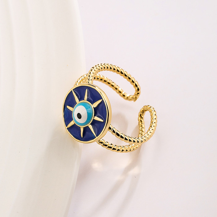 Fashion Eye Copper Enamel Gold Plated Zircon Open Ring 1 Piece