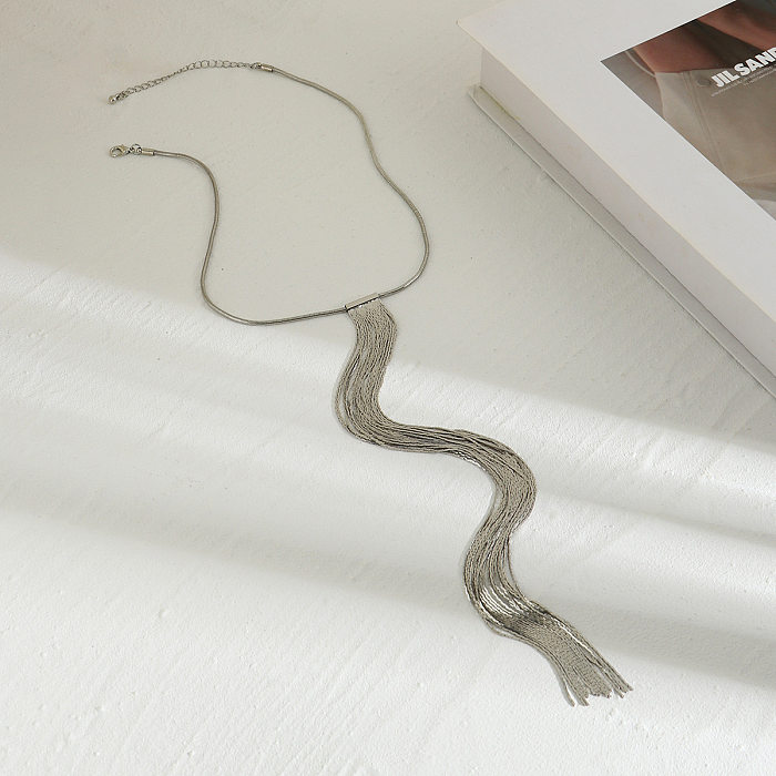 Collier long en chaîne plaquée cuivre, couleur unie, style simple et sexy