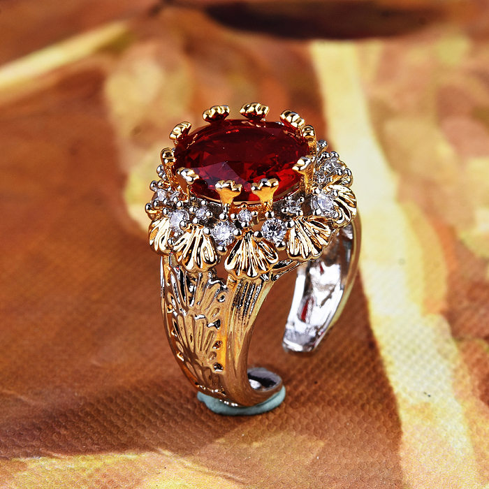 Offener Ring im Vintage-Stil mit Krone, Kupfereinlage, künstlichen Edelsteinen, 1 Stück