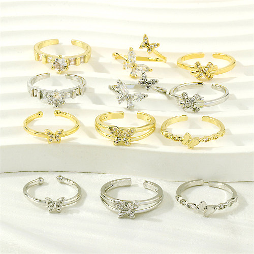 Luxuriöse, schlichte, runde, schmetterlingsverkupferte offene Ringe mit Zirkon-Inlay und 18-Karat-Vergoldung