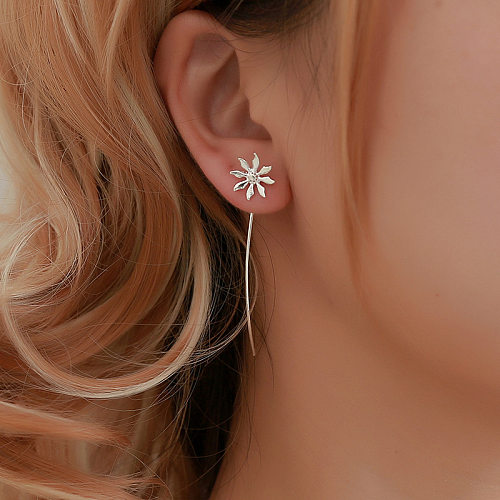 1 paire de lignes d'oreilles plaquées or 14 carats, Style Simple, fleur, cuivre