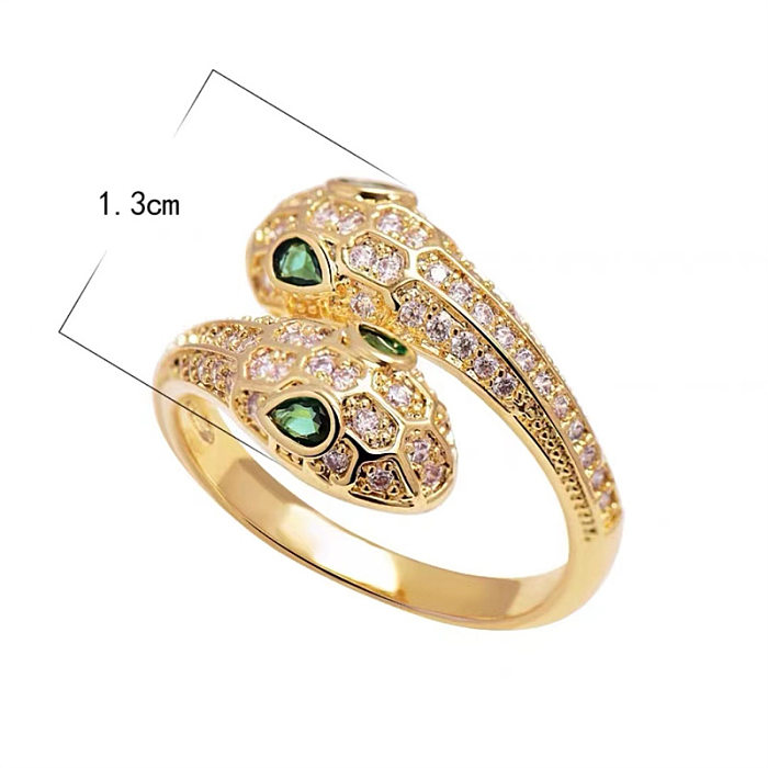 Retro Classic Style Snake Leopard Copper Inlay Zircon Rings