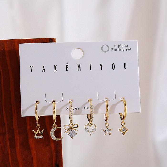 Sweet Simple Style Star Moon Copper Plating Inlay Zircon 14K Gold Plated Drop Earrings Earrings