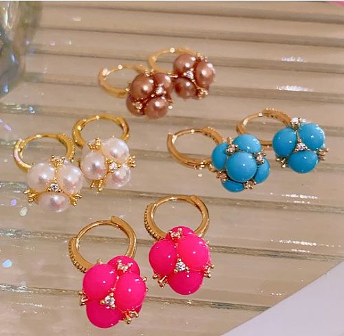 1 Pair Elegant Streetwear Flower Inlay Copper Artificial Pearls Zircon Drop Earrings