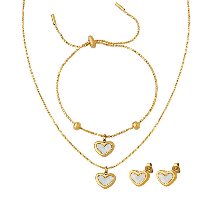 Elegant Heart Shape Titanium Steel Inlay Shell Women'S Bracelets Earrings Necklace