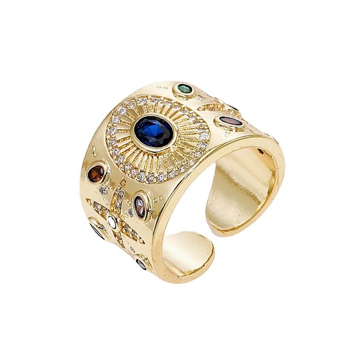 Modischer offener Ring mit geometrischem Stern, Kupfer, vergoldet, Zirkon, 1 Stück