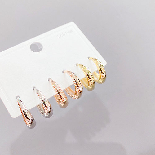 Simple Style Solid Color Copper Earrings Plating Copper Earrings 3 Pairs