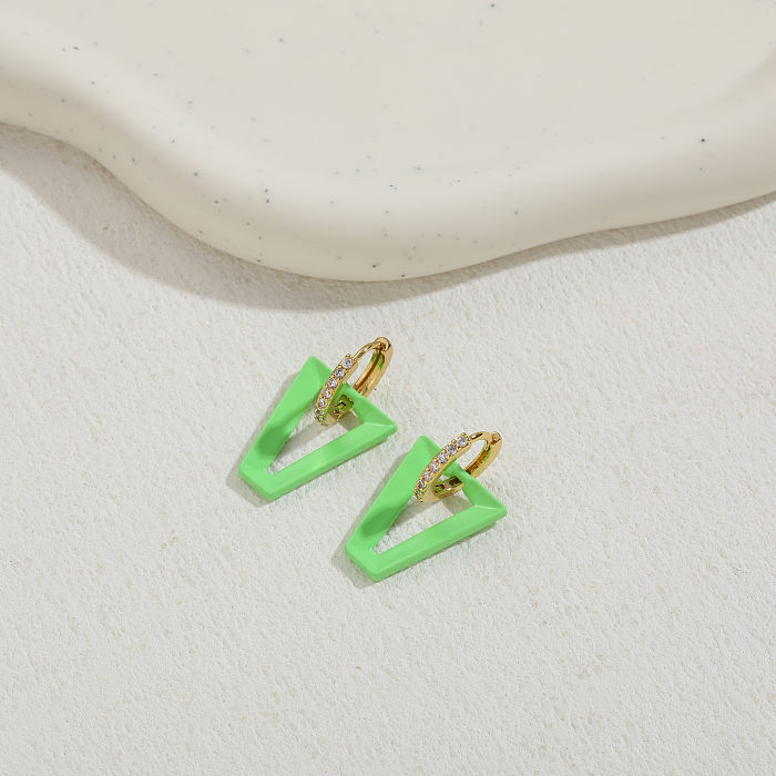 1 paire de boucles d'oreilles pendantes de Style classique, Streetwear, incrustation géométrique en cuivre et Zircon plaqué or 14 carats