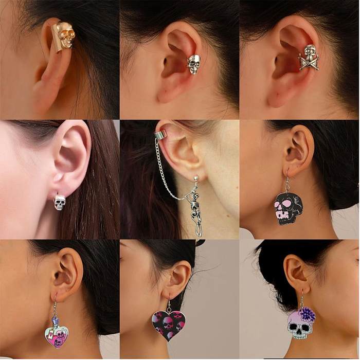 1 Piece 1 Pair Retro Funny Streetwear Heart Shape Skull Plating Arylic Copper 18K Gold Plated Gold Plated Silver Plated Drop Earrings Ear Clips Ear Studs