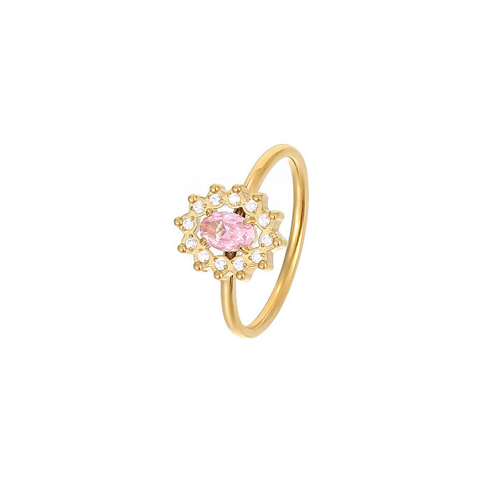 Wholesale IG Style Shiny Flower Stainless Steel Plating Inlay White Gold Plated Gold Plated Zircon Rings