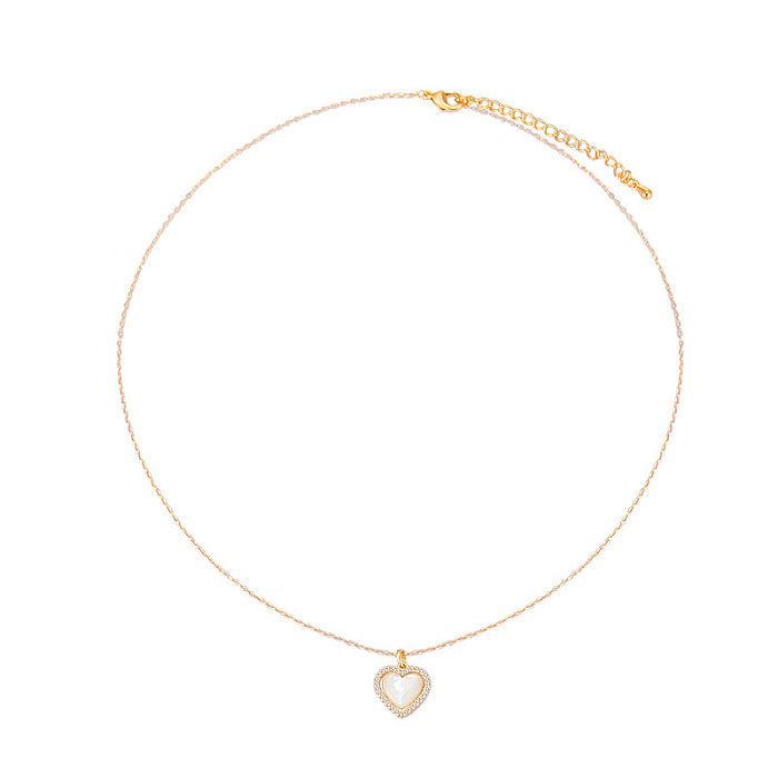 Collar con colgante chapado en plata chapado en oro y ópalo de diamante Artificial con incrustaciones de cobre en forma de corazón de estilo Simple