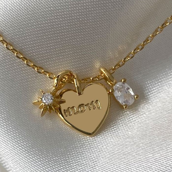 Colar com pingente de zircão banhado a ouro em formato de coração com letras estilo IG a granel