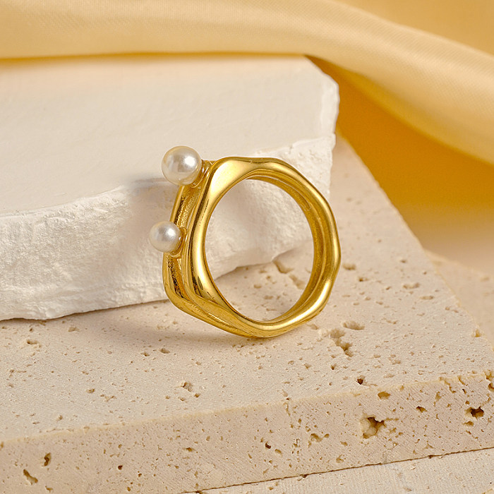 Férias estilo moderno estilo clássico geométrico chapeamento de aço inoxidável incrustação pérolas artificiais anéis banhados a ouro