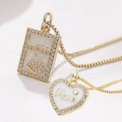 MAMA Commute – collier avec pendentif en forme de cœur, en cuivre plaqué or, pierres précieuses artificielles, en vrac