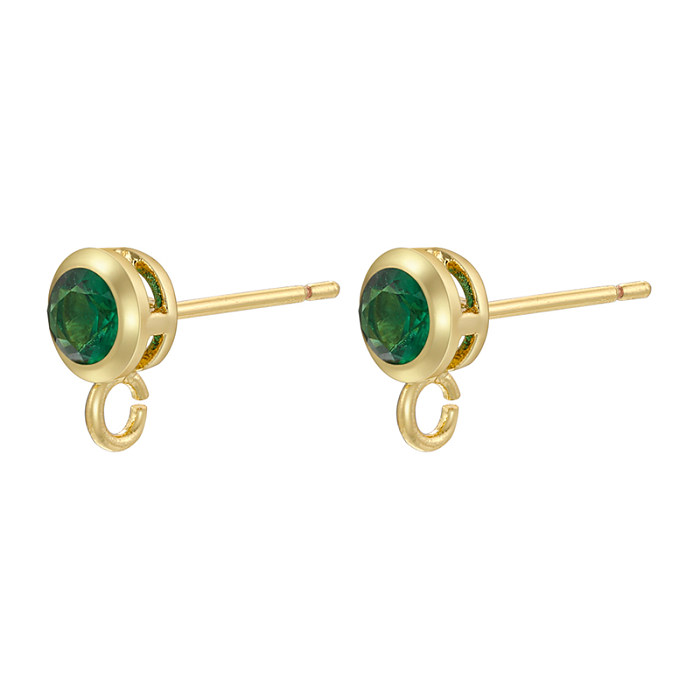 1 Pair Simple Style Round Copper Inlay Zircon 18K Gold Plated Ear Studs