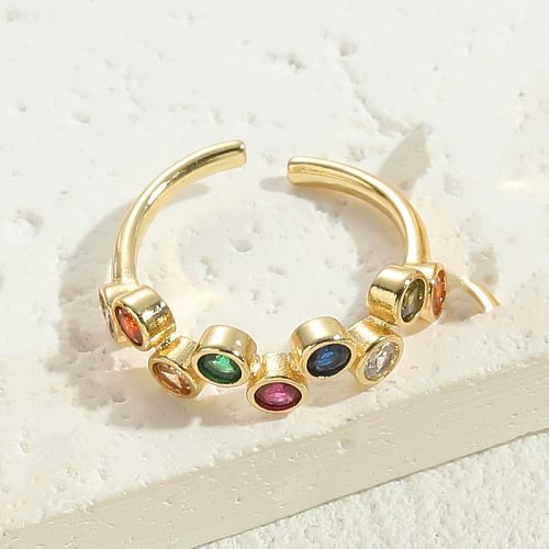 Elegant Lady Round Square Copper Plating Inlay Zircon 14K Gold Plated Open Rings