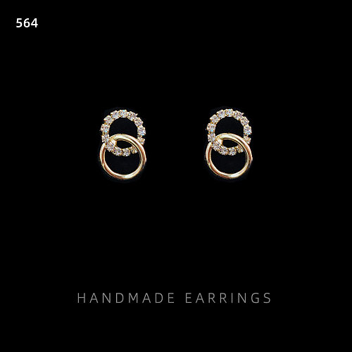 1 paire de clous d'oreilles ronds en cuivre pour femmes, incrustation de pierres précieuses artificielles